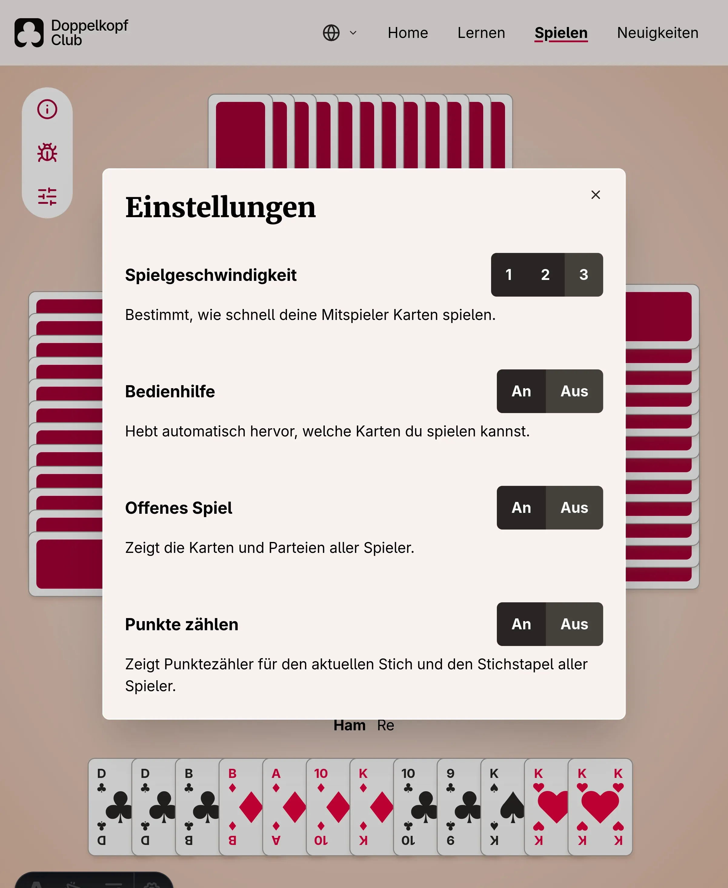 Neue Spieleinstellungen